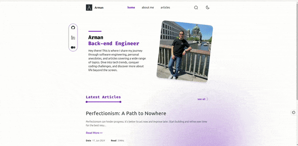 Arman Ahmadi's portfolio gif showind interaction