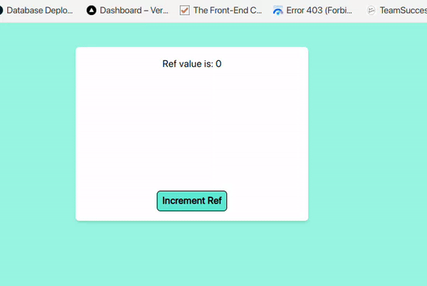 Counter example showing useRef changes without rerendering